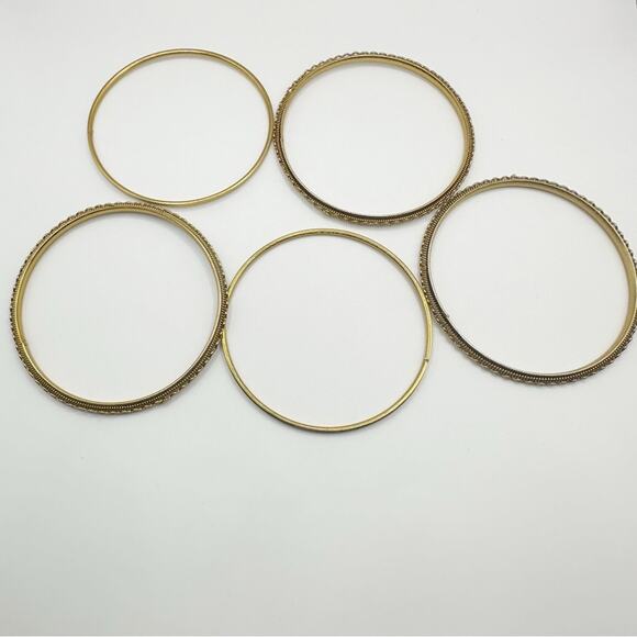 Brass Gold Stackable Bangle Bracelets Set of 5 Ethnic Unbranded Costume Jewelry - Picture 5 of 8